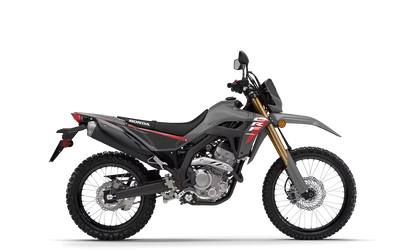 Honda CRF300L 2025 Swift Grey side view dual sport adventure motorcycle rental in Bosnia by Xplore Bosnia