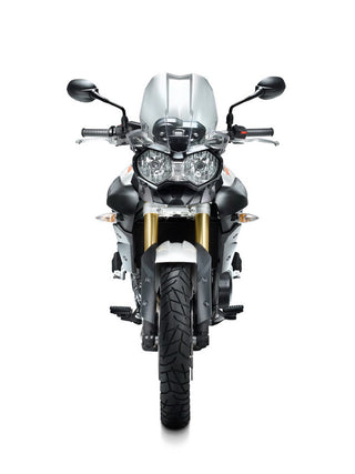 Front view of Triumph Tiger 800 2011 – adventure touring bike for rent in Sarajevo, Bosnia