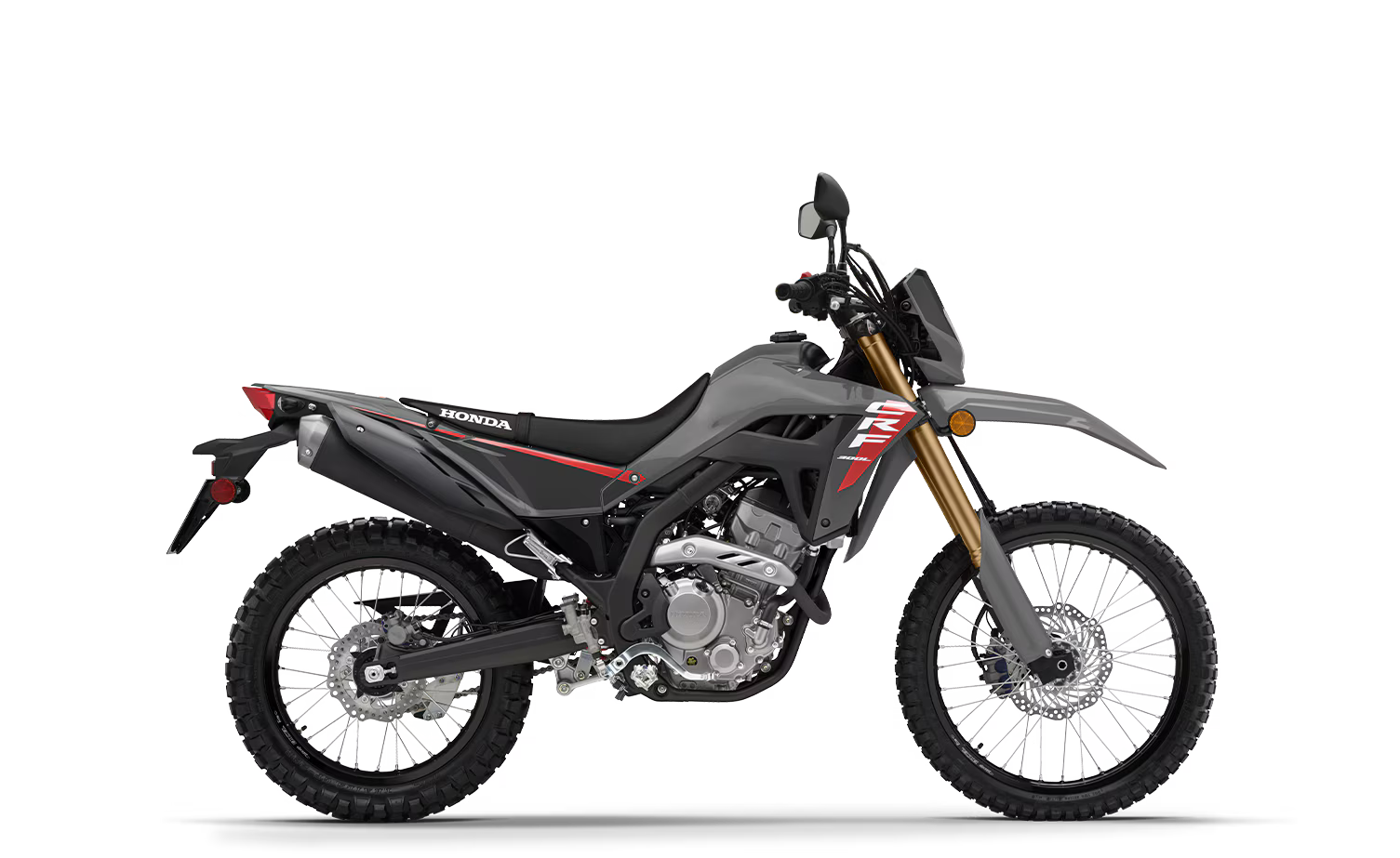 Honda CRF300L 2025 Swift Grey side view  dual sport adventure motorcycle rental in Bosnia by Xplore Bosnia