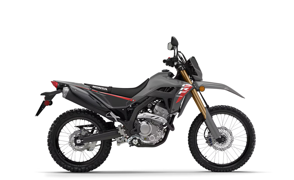 Honda CRF300L 2025 Swift Grey side view  dual sport adventure motorcycle rental in Bosnia by Xplore Bosnia