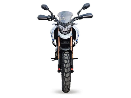 Front view of 2025 Peda Tekken 250 grey durable and stylish dual-sport bike available for rent in Bosnia