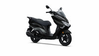 Front side view of 2023 Suzuki Burgman 125cc scooter fuel efficient urban commuter bike for rent in Sarajevo