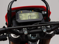 Honda CRF300L 2025 Swift Grey dashboard and cockpit digital display and controls on rental motorcycle in Bosnia