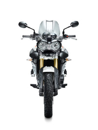 Front view of Triumph Tiger 800 2011 – adventure touring bike for rent in Sarajevo, Bosnia